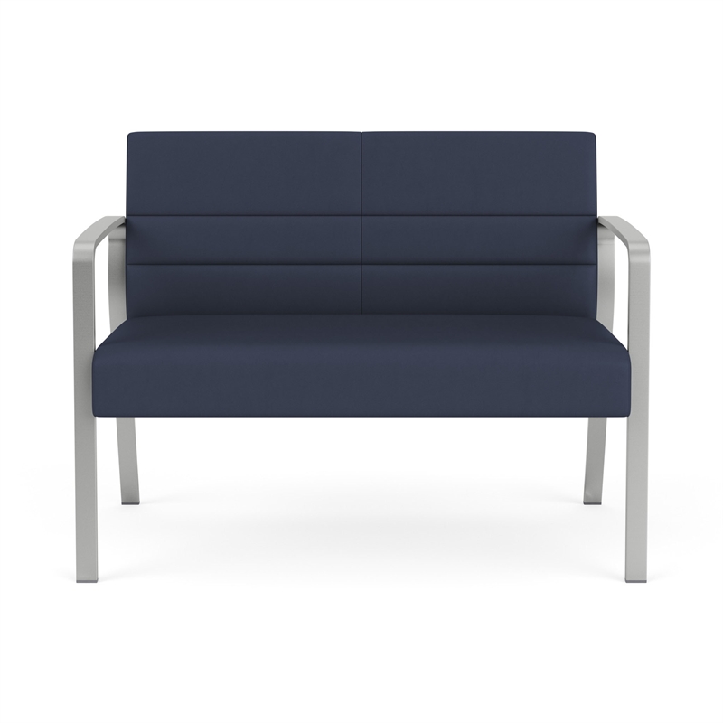 Waterfall Reception Waiting Room Healthcare Loveseat / Silver Steel / Blue