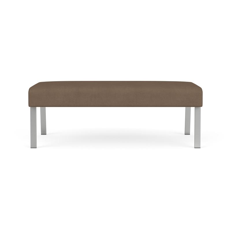 Waterfall Reception Waiting Room Healthcare 2-Seat Bench / Silver Steel / Brown