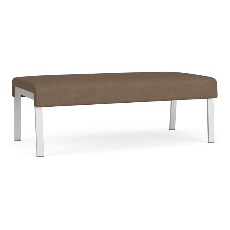Waterfall Reception Waiting Room Healthcare 2-Seat Bench / Silver Steel / Brown