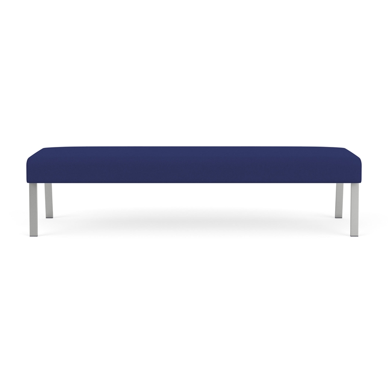 Waterfall Reception Waiting Room Healthcare 3-Seat Bench / Silver Steel / Blue