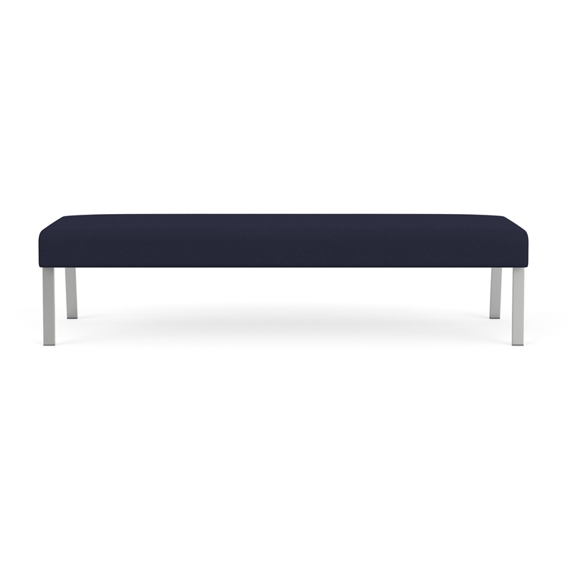 Waterfall Reception Waiting Room 3-Seat Bench / Silver Steel / Navy Blue