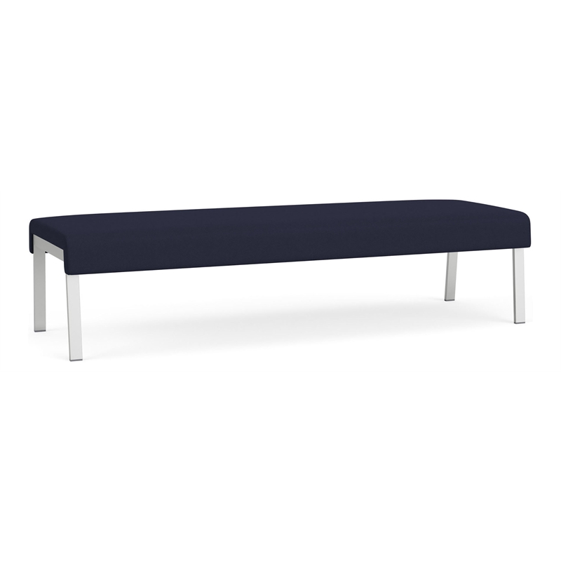 Waterfall Reception Waiting Room 3-Seat Bench / Silver Steel / Navy Blue