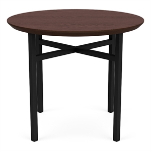 Avon Reception Waiting Round End Table 24&quot HPL Top / Black Steel / Walnut