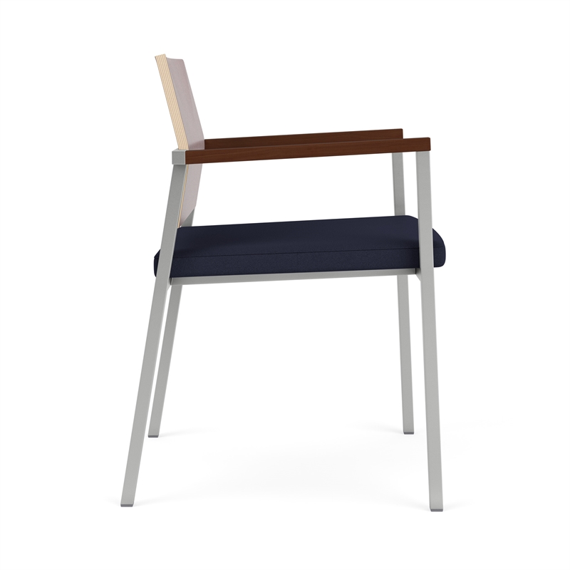 Avon Reception Guest Chair UPH Seat HPL Back / Silver / Mahogany / Navy Blue