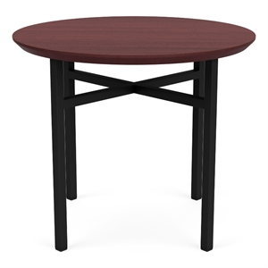 Avon Reception Waiting Round End Table 24&quot HPL Top / Black Steel / Mahogany