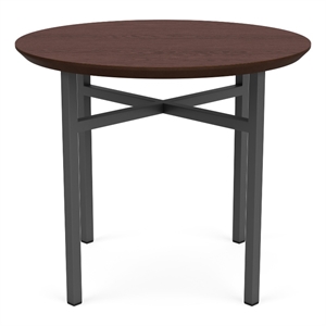 Avon Reception Waiting Round End Table 24&quot HPL Top / Charcoal Steel / Walnut