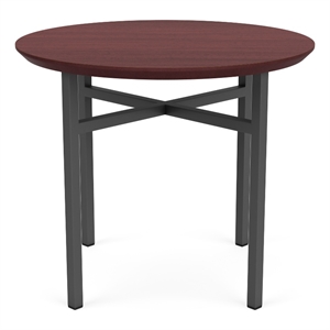 Avon Reception Waiting Round End Table 24&quot HPL Top / Charcoal Steel / Mahogany