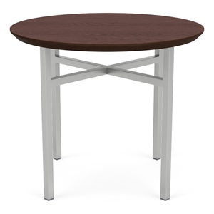 Avon Reception Waiting Round End Table 24&quot HPL Top / Silver Steel / Walnut