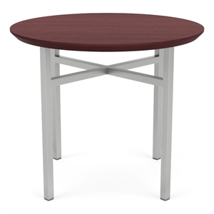 Avon Reception Waiting Round End Table 24&quot HPL Top / Silver Steel / Mahogany