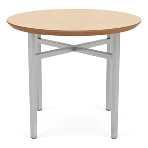 Avon Reception Waiting Round End Table 24&quot HPL Top / Silver Steel / Natural