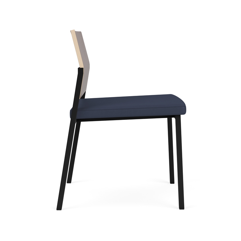 Avon Reception Armless Chair UPH Seat HPL Back / Black Steel / Walnut / Blue