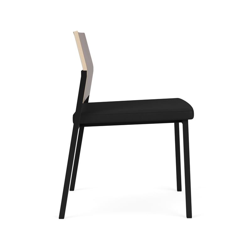 Avon Reception Armless Chair UPH Seat HPL Back / Black Steel / Walnut / Black