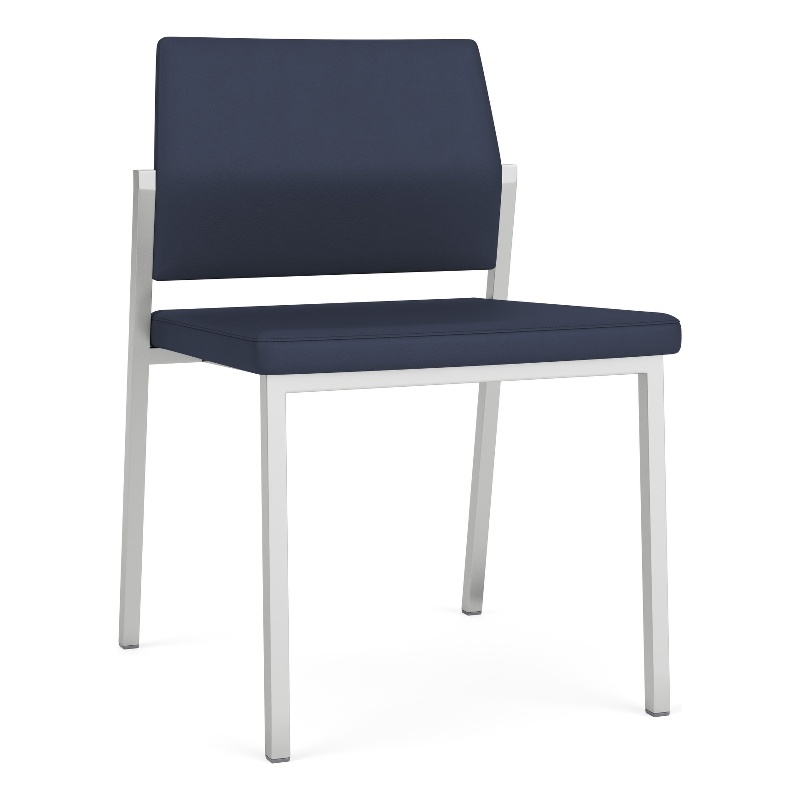 Avon Reception Waiting Armless Chair UPH Seat Back / Silver Steel / Blue