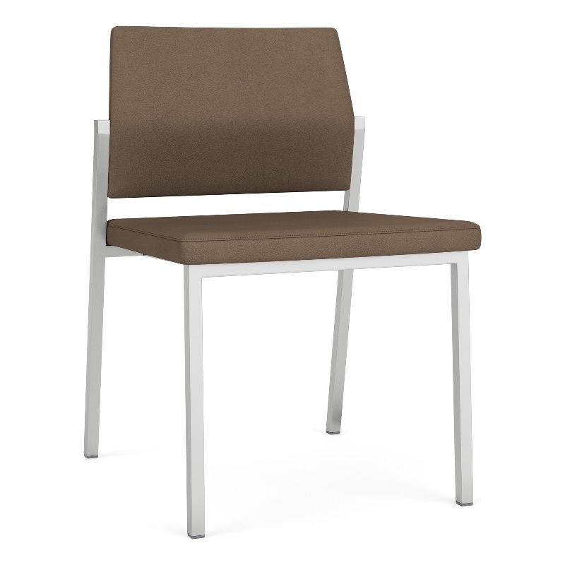 Avon Reception Waiting Armless Chair UPH Seat Back / Silver Steel / Brown