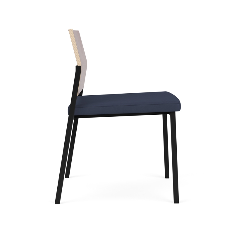 Avon Reception Armless Chair UPH Seat HPL Back / Black Steel / Mahogany / Blue