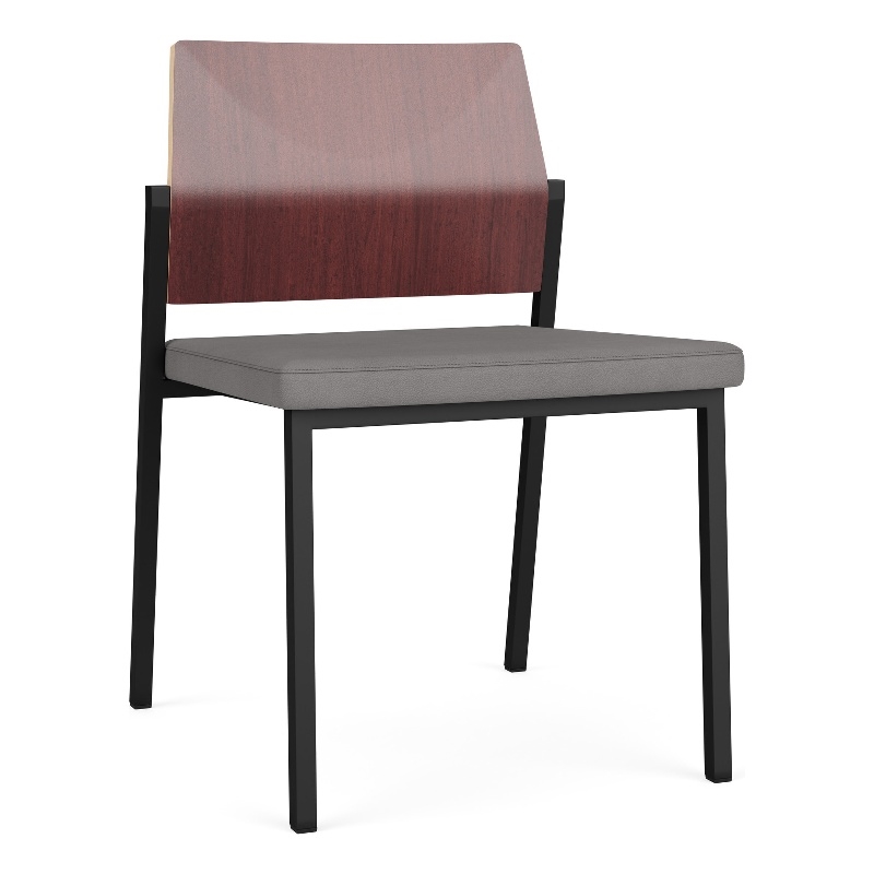 Avon Reception Armless Chair UPH Seat HPL Back / Black Steel / Mahogany / Gray