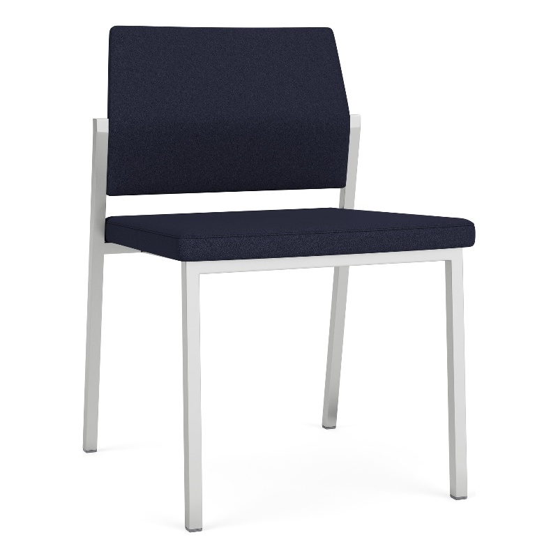 Avon Reception Waiting Armless Chair UPH Seat Back / Silver Steel / Navy Blue