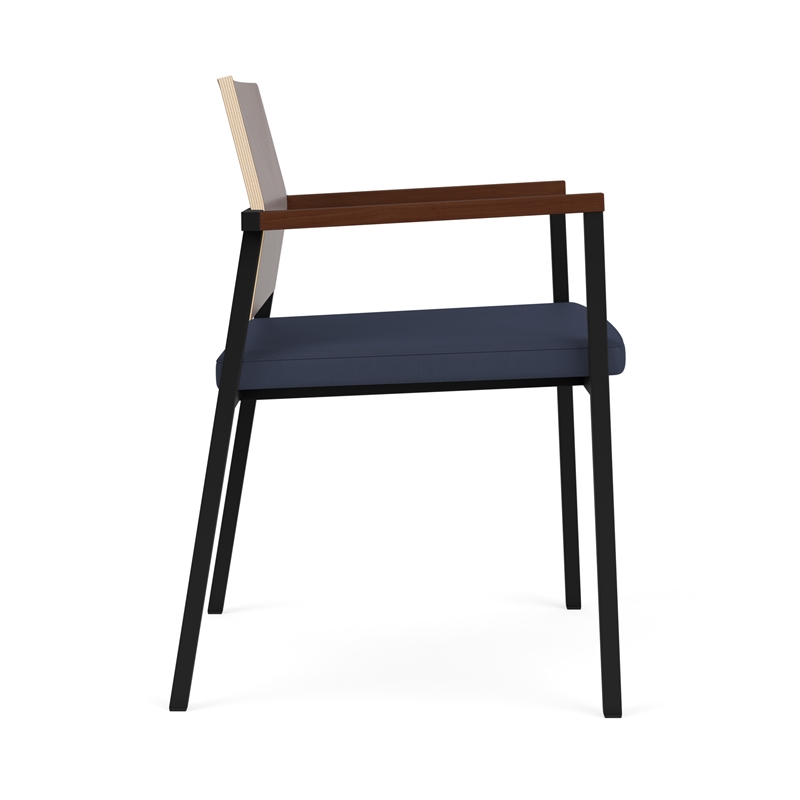 Avon Reception Guest Chair UPH Seat HPL Back / Black Steel / Walnut / Blue