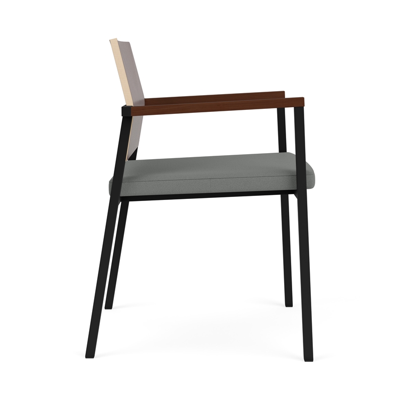 Avon Reception Guest Chair UPH Seat HPL Back / Black Steel / Walnut / Gray