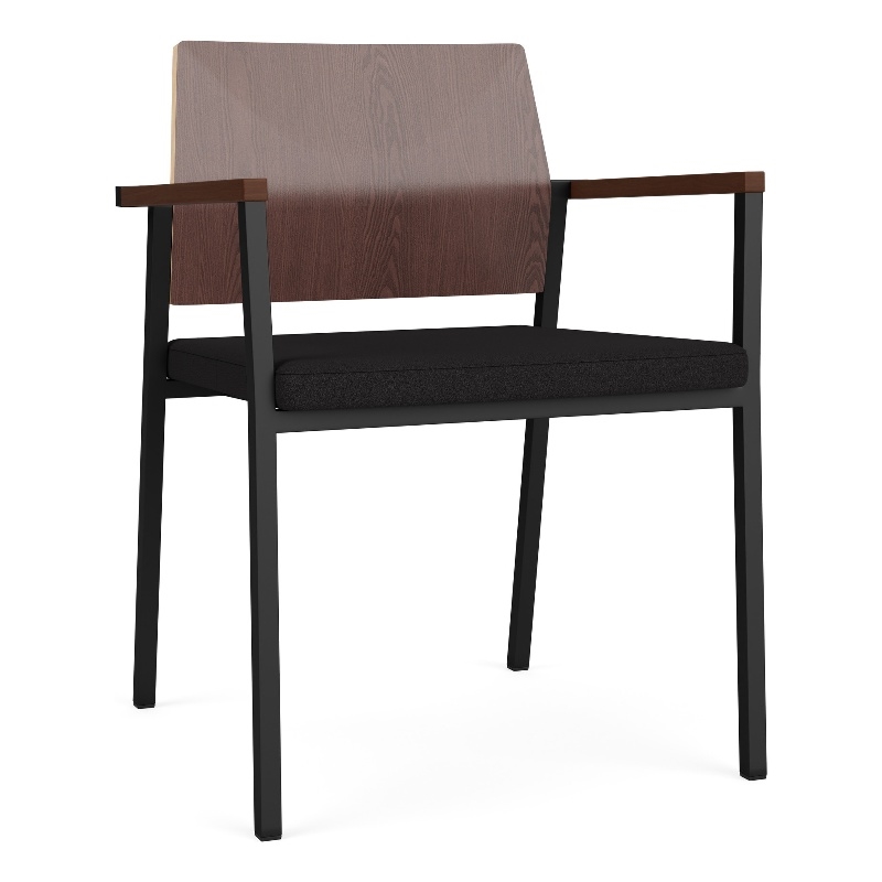 Avon Reception Guest Chair UPH Seat HPL Back / Black Steel / Walnut / Black