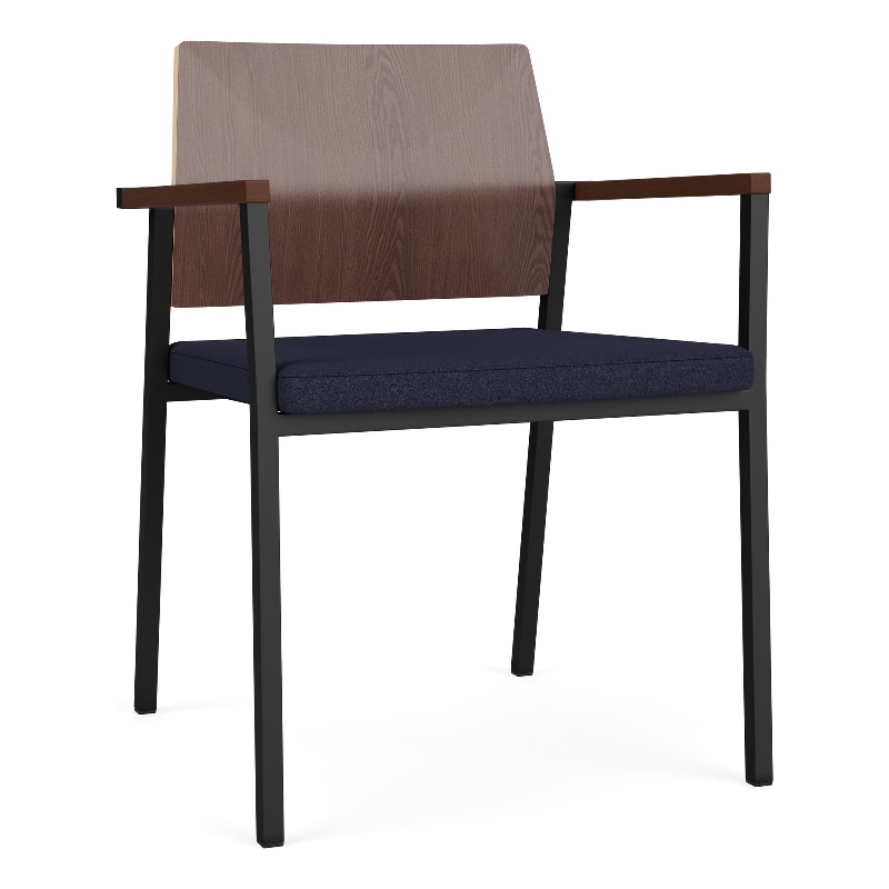 Avon Reception Guest Chair UPH Seat HPL Back / Black Steel / Walnut / Navy Blue