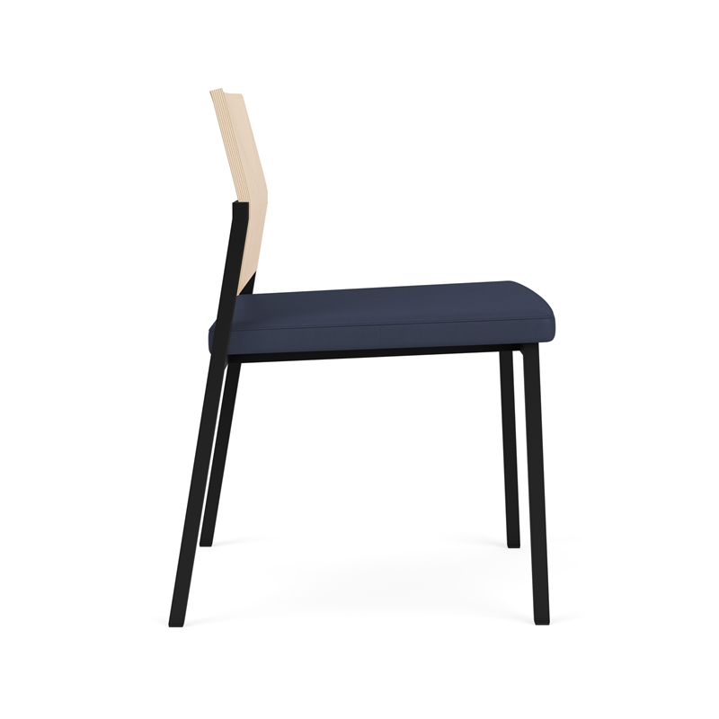 Avon Reception Armless Chair UPH Seat HPL Back / Black Steel / Natural / Blue