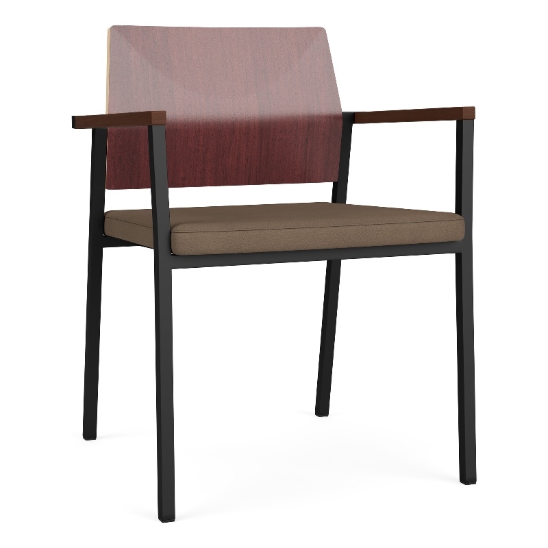 Avon Reception Guest Chair UPH Seat HPL Back / Black Steel / Mahogany / Brown