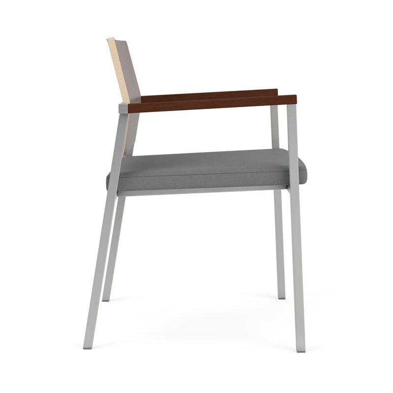 Avon Reception Guest Chair UPH Seat HPL Back / Silver Steel / Walnut / Gray