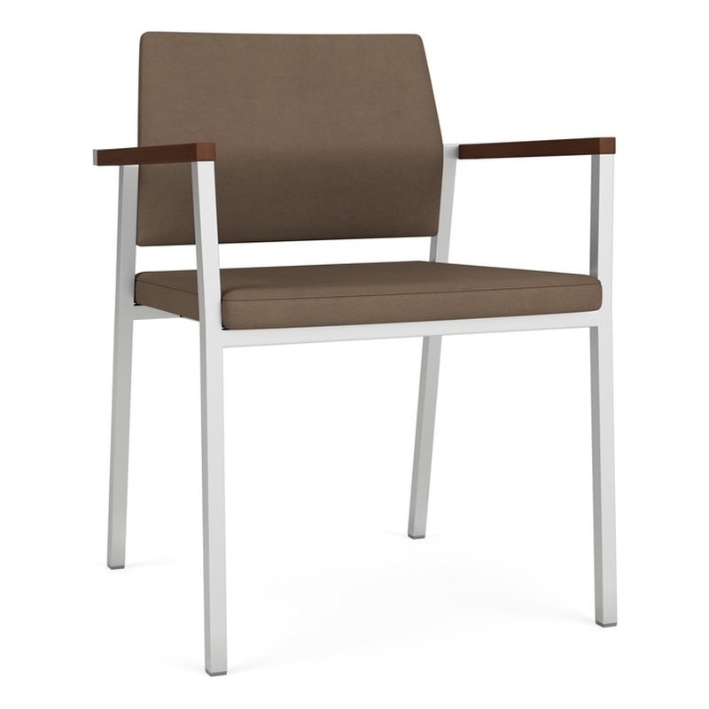 Avon Reception Waiting Guest Chair UPH Seat Back / Silver Steel / Brown