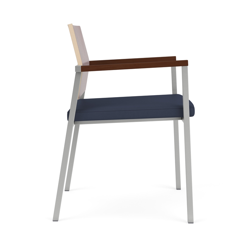 Avon Reception Guest Chair UPH Seat HPL Back / Silver Steel / Mahogany / Blue