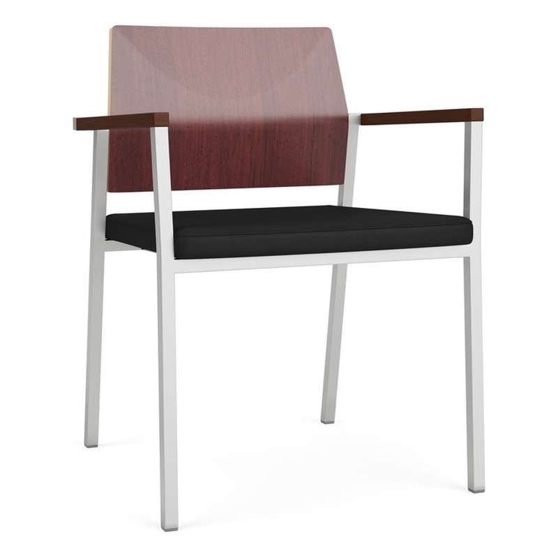 Avon Reception Guest Chair UPH Seat HPL Back / Silver Steel / Mahogany / Black