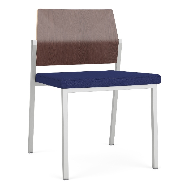 Avon Reception Armless Chair UPH Seat HPL Back / Silver Steel / Walnut / Blue