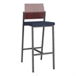 Avon Reception Cafe Stool UPH Seat HPL Back / Charcoal Steel / Mahogany / Blue