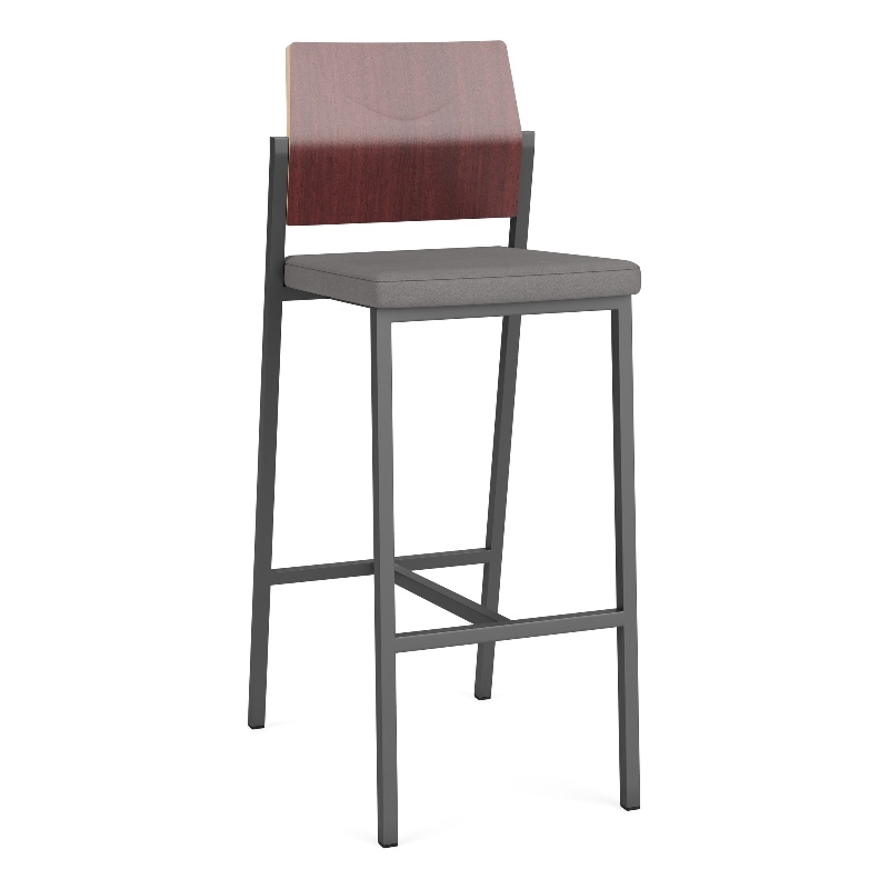 Avon Reception Cafe Stool UPH Seat HPL Back / Charcoal Steel / Mahogany / Gray