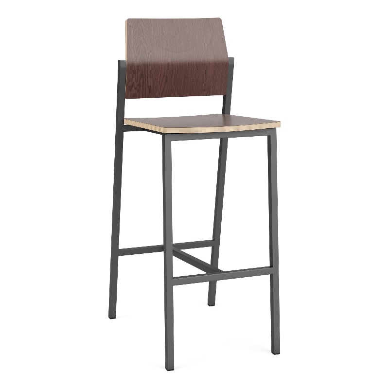 Avon Reception Waiting Cafe Stool HPL Seat Back / Charcoal Steel / Walnut
