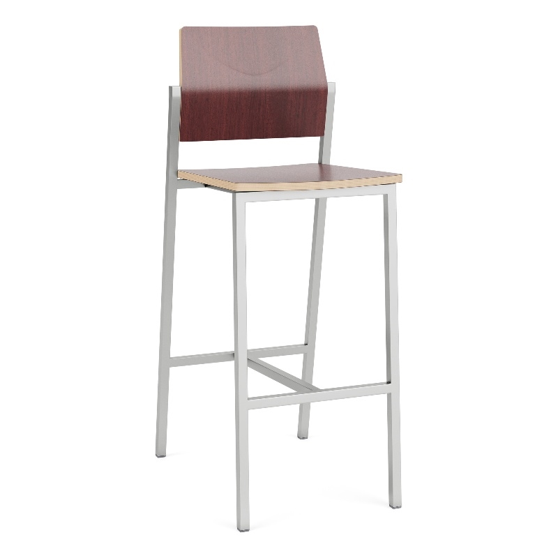 Avon Reception Waiting Cafe Stool HPL Seat Back / Silver Steel / Mahogany