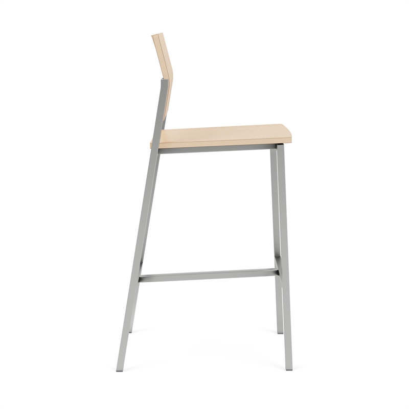 Avon Reception Waiting Cafe Stool HPL Seat Back / Silver Steel / Natural