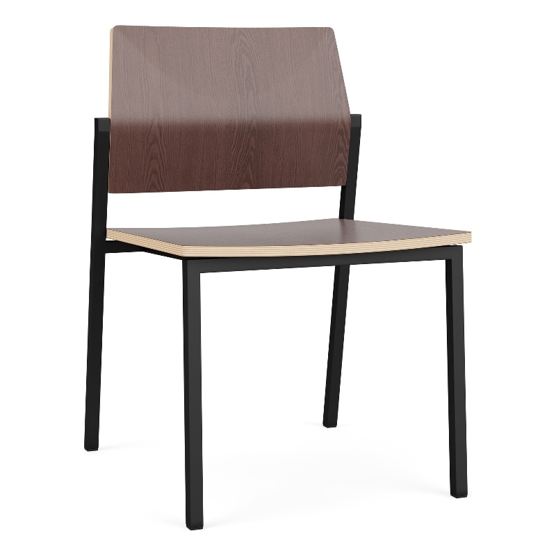Avon Reception Waiting Armless Chair HPL Seat Back / Black Steel / Walnut