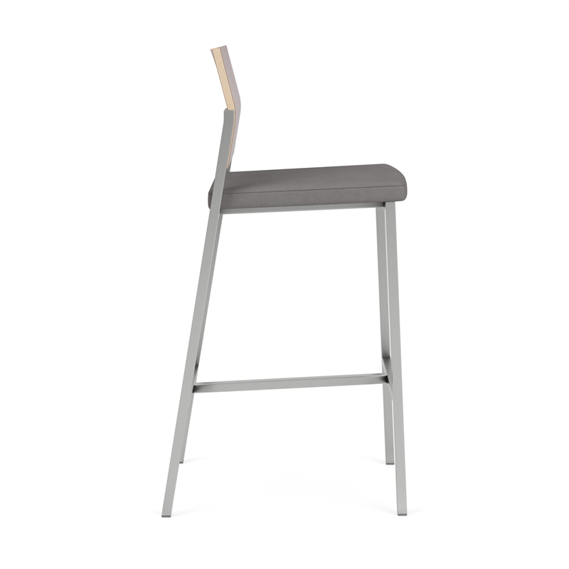 Avon Reception Cafe Stool UPH Seat HPL Back / Silver Steel / Mahogany / Gray
