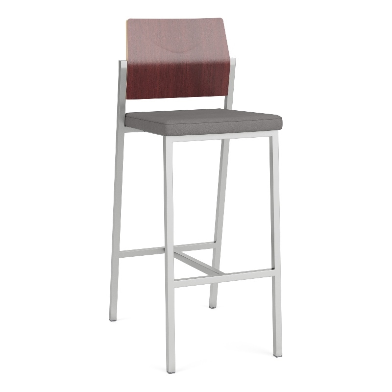 Avon Reception Cafe Stool UPH Seat HPL Back / Silver Steel / Mahogany / Gray