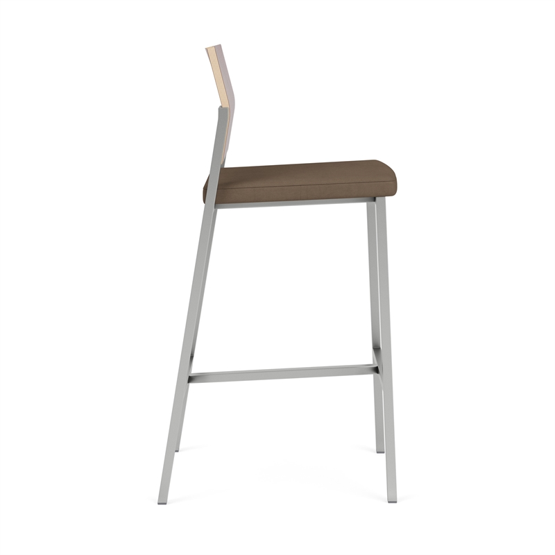 Avon Reception Cafe Stool UPH Seat HPL Back / Silver Steel / Mahogany / Brown