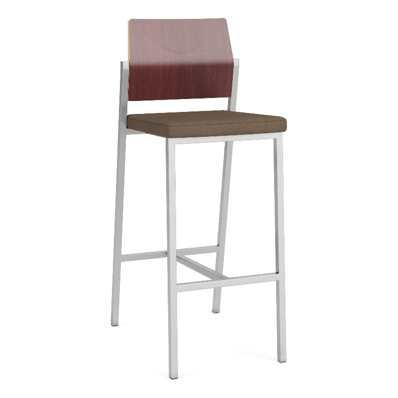Avon Reception Cafe Stool UPH Seat HPL Back / Silver Steel / Mahogany / Brown