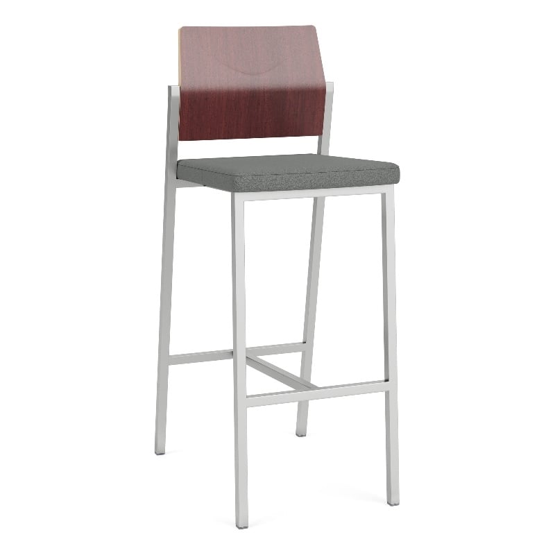 Avon Reception Cafe Stool UPH Seat HPL Back / Silver Steel / Mahogany / Gray