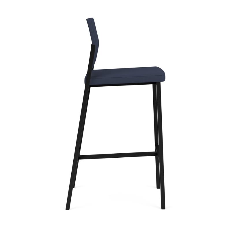 Avon Reception Waiting Room Cafe Stool UPH Seat Back / Black Steel / Blue