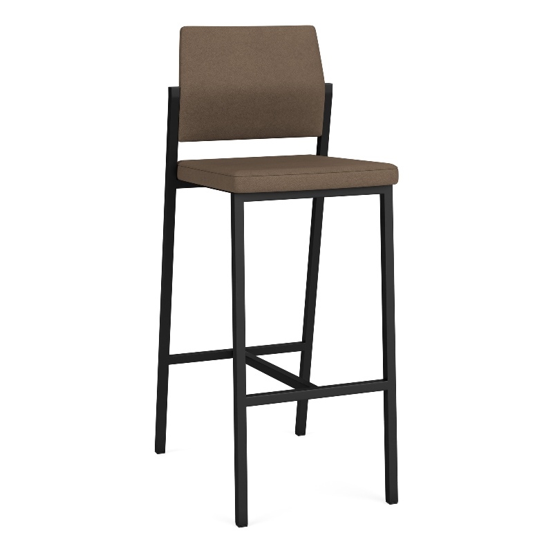 Avon Reception Waiting Room Cafe Stool UPH Seat Back / Black Steel / Brown