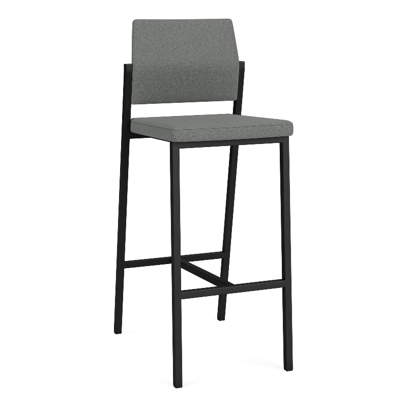 Avon Reception Waiting Cafe Stool UPH Seat Back / Black Steel / Light Gray