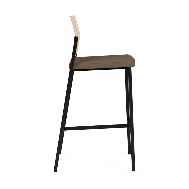 Avon Reception Cafe Stool UPH Seat HPL Back / Black Steel / Natural / Brown