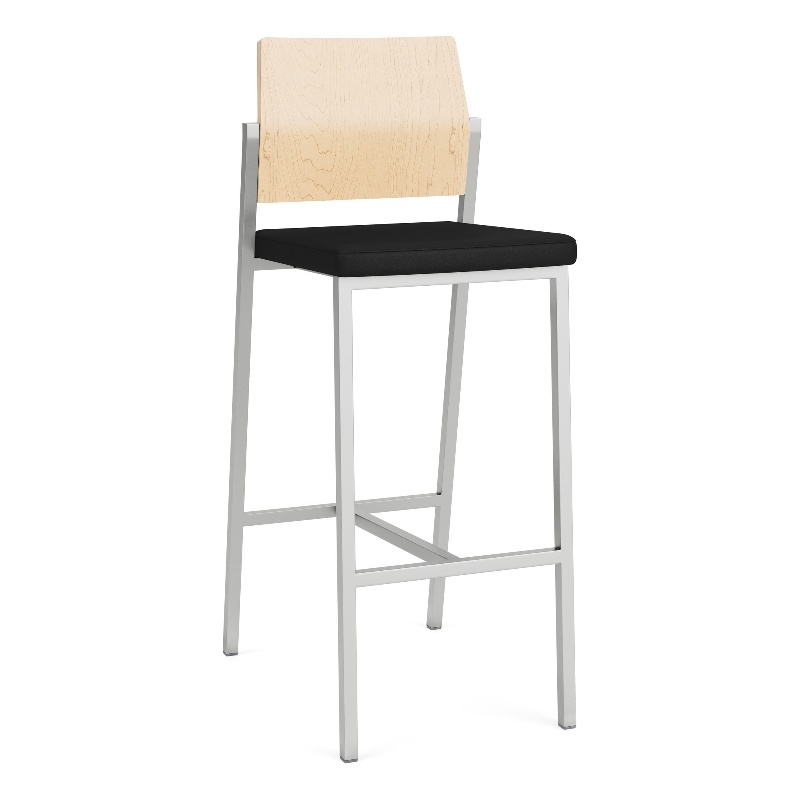Avon Reception Cafe Stool UPH Seat HPL Back / Silver Steel / Natural / Black