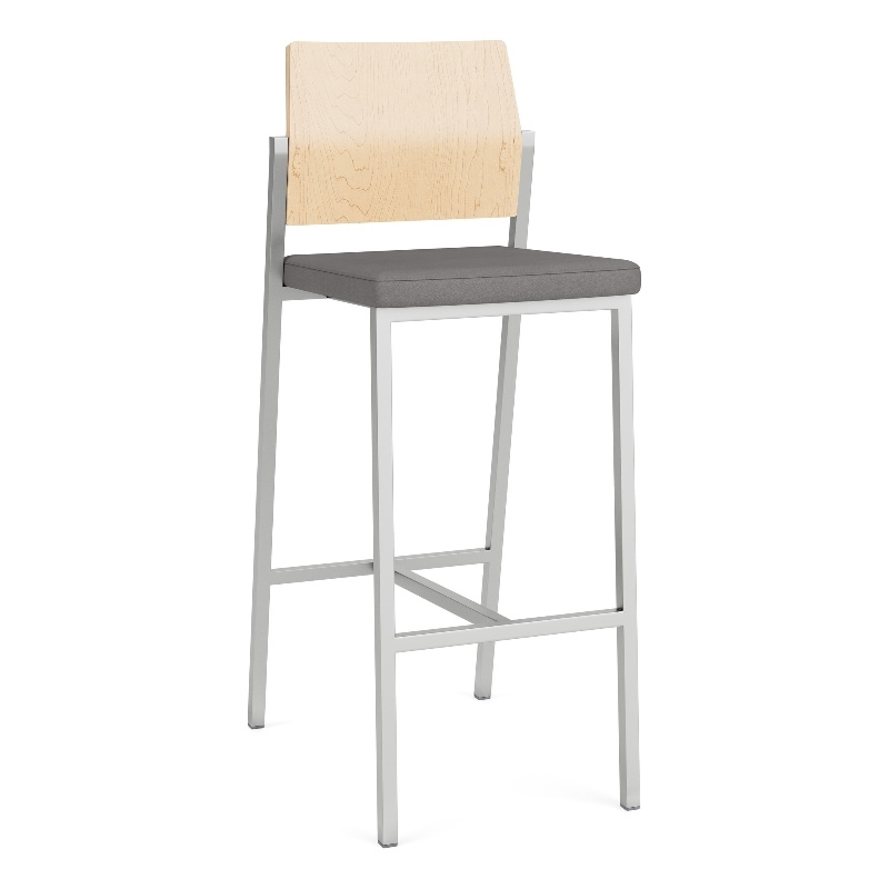 Avon Reception Cafe Stool UPH Seat HPL Back / Silver Steel / Natural / Gray