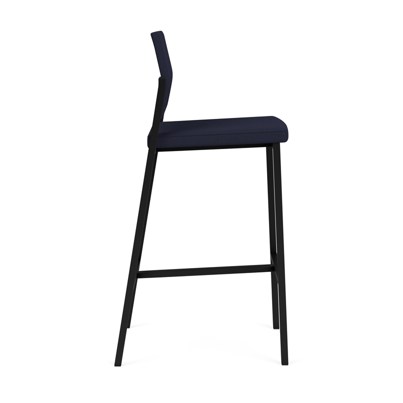 Avon Reception Waiting Cafe Stool UPH Seat Back / Black Steel / Navy Blue